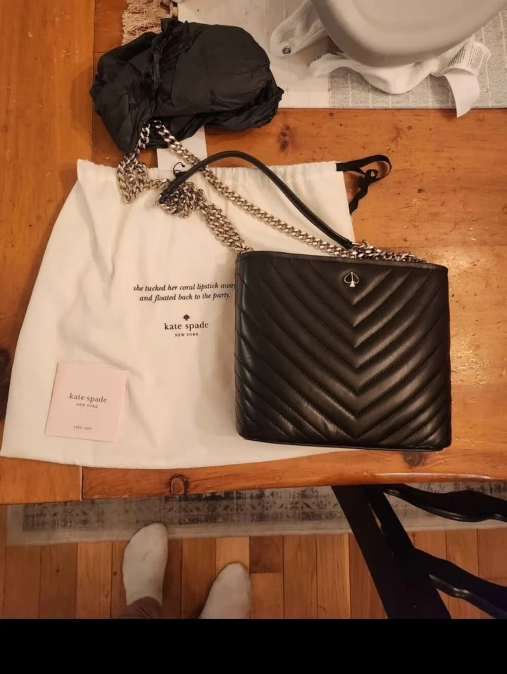 Black Quilted Kate SPADE Shoulder Bag with Gold Chain Strap